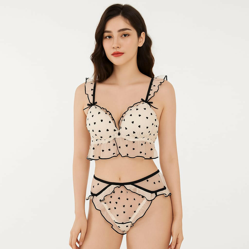 Embroidered Bra with Cute Lace Panty Set