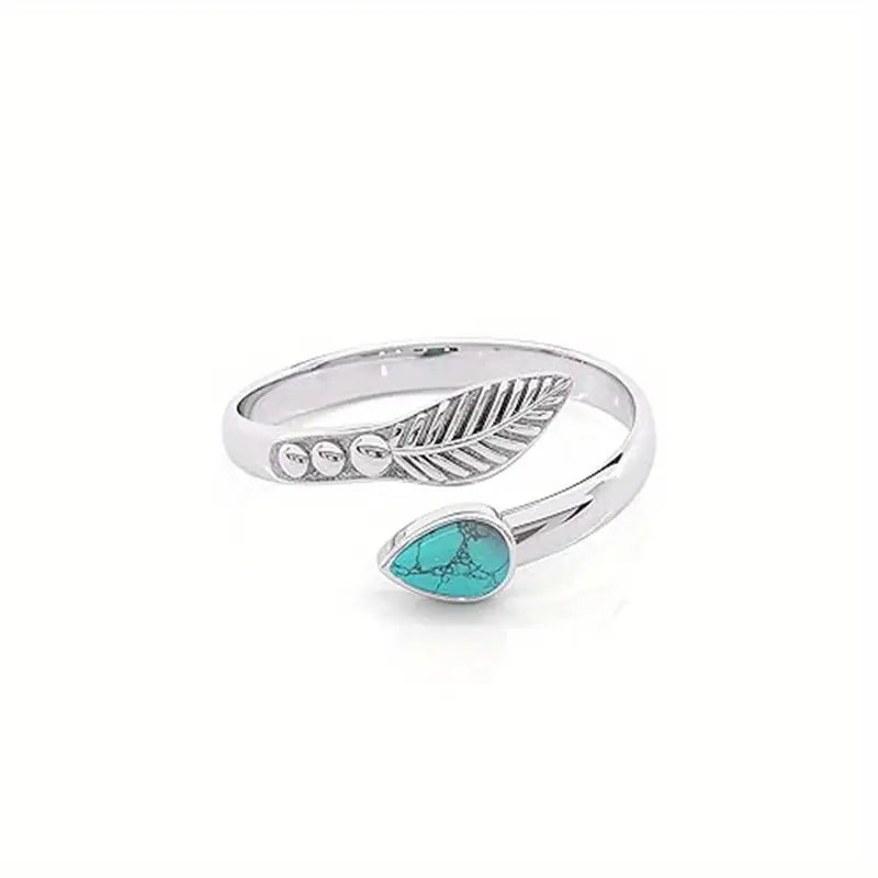 Vintage Boho Turquoise Leaf Adjustable Ring