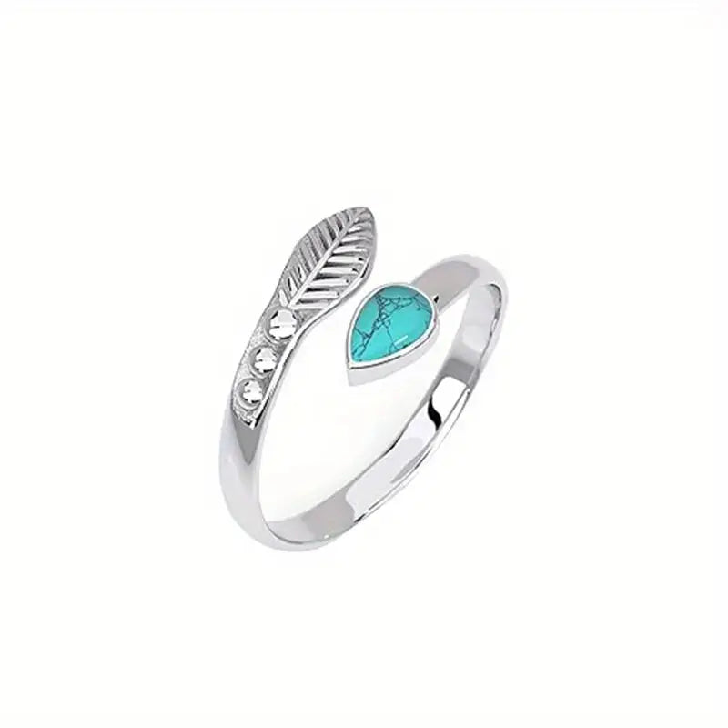 Vintage Boho Turquoise Leaf Adjustable Ring