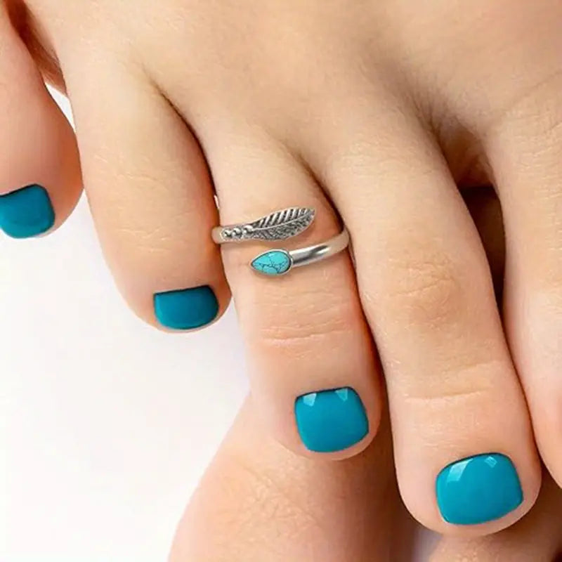 Vintage Boho Turquoise Leaf Adjustable Ring