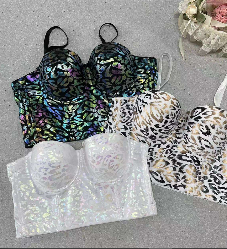 Leopard Leather Bustier Gold Corset Bra Top