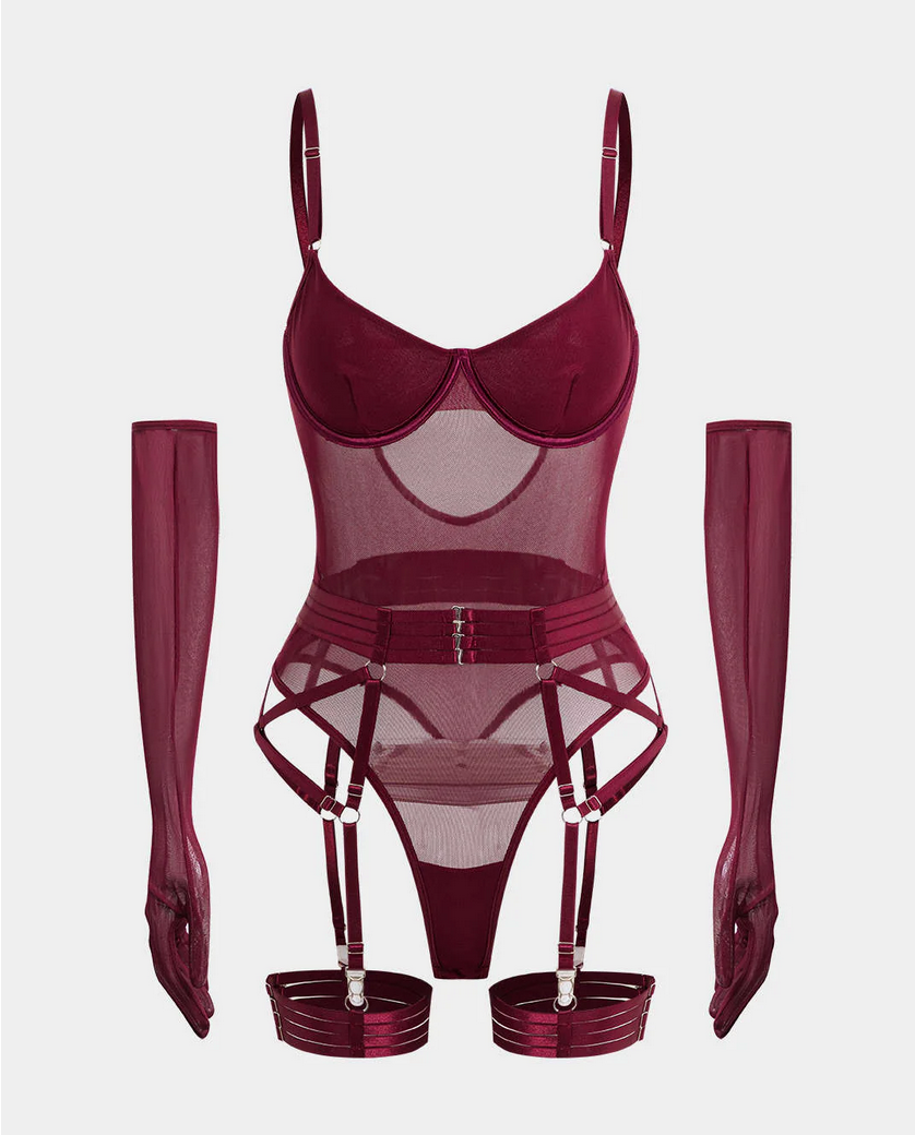 Sexy Lingerie Soft Net Lyt padded Cups & Gloves
