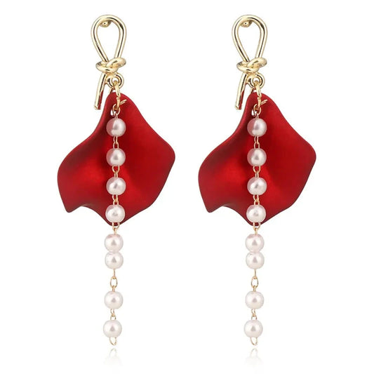 Petal Pearl Tassel Earrings Mominass