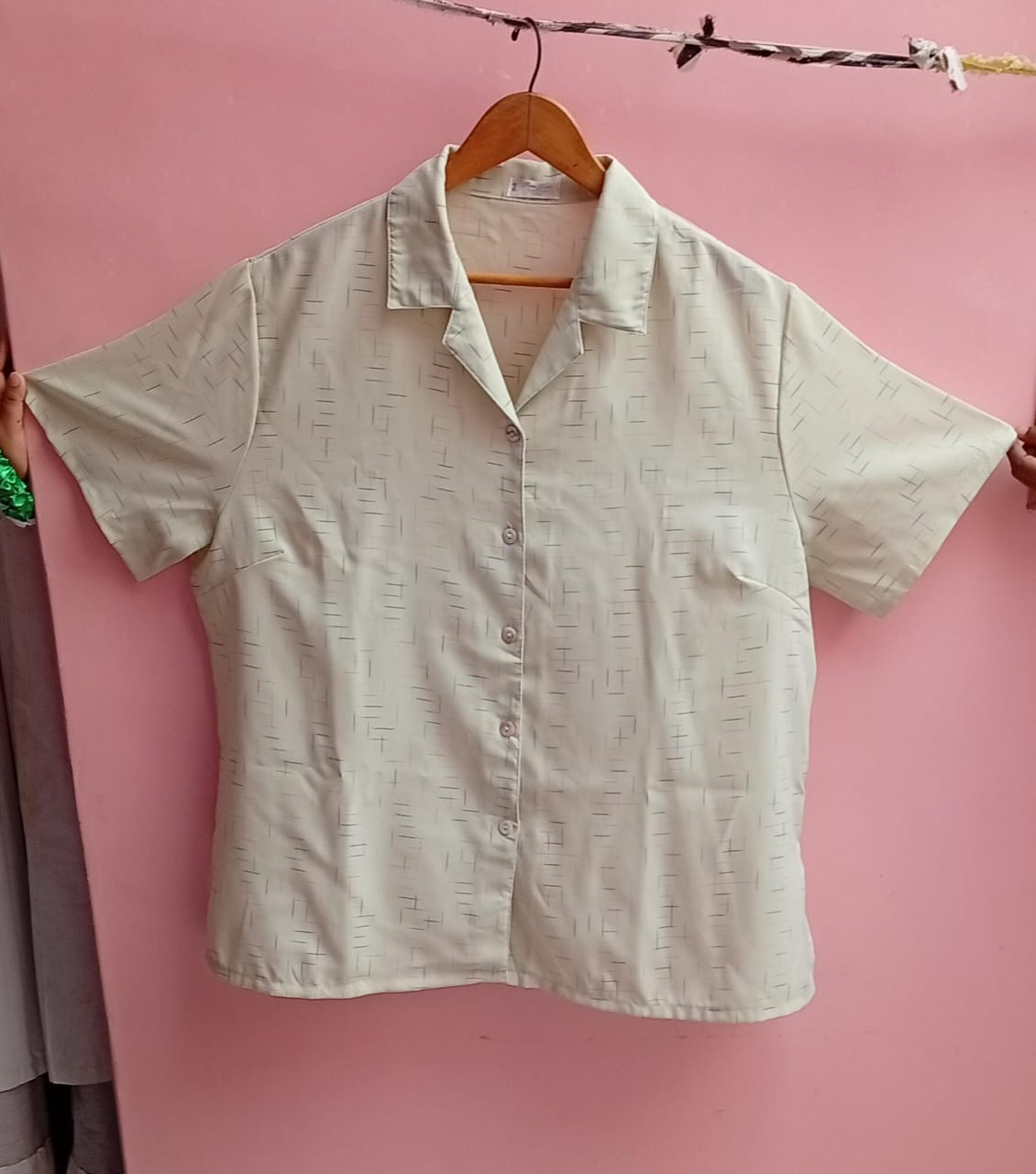 Classic Beige Short Sleeve Button-Up Shirt | Leftover Top