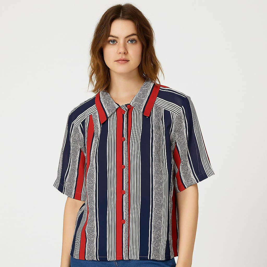 Trendy Multicolor Striped Button-Down Shirt for Women