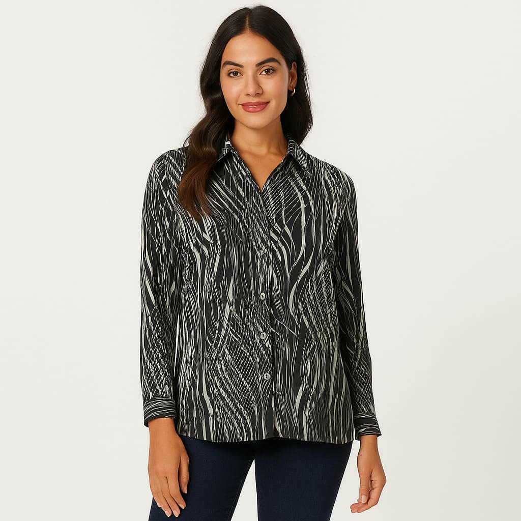 Abstract Wave Print Shirt – Black & White