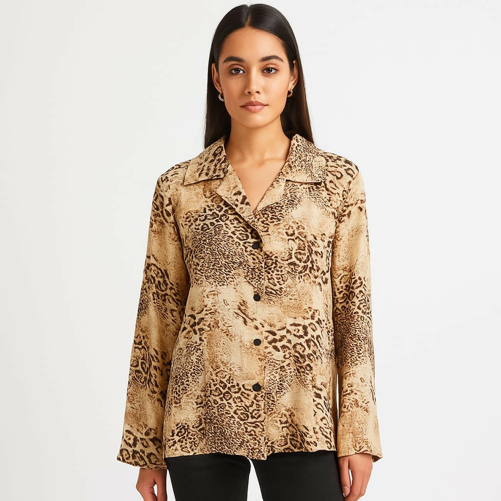 Ladies Leopard Print Shirt – Long Sleeve, Button Down
