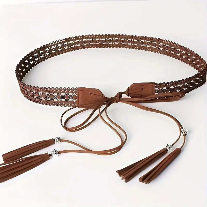 Bohemian Style Crochet Belt with Tassel and Lace Details
