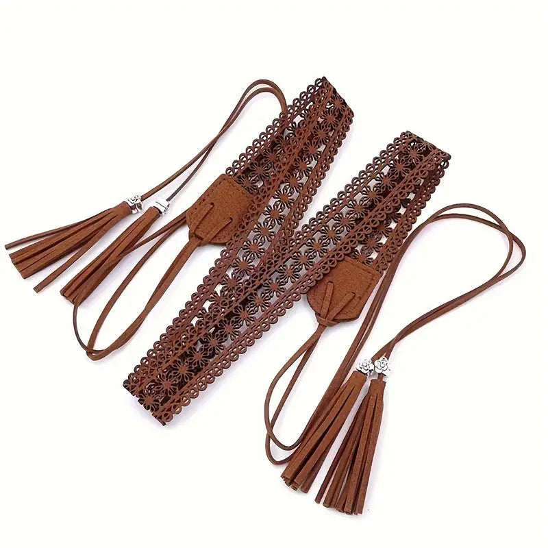 Bohemian Style Crochet Belt with Tassel and Lace Details