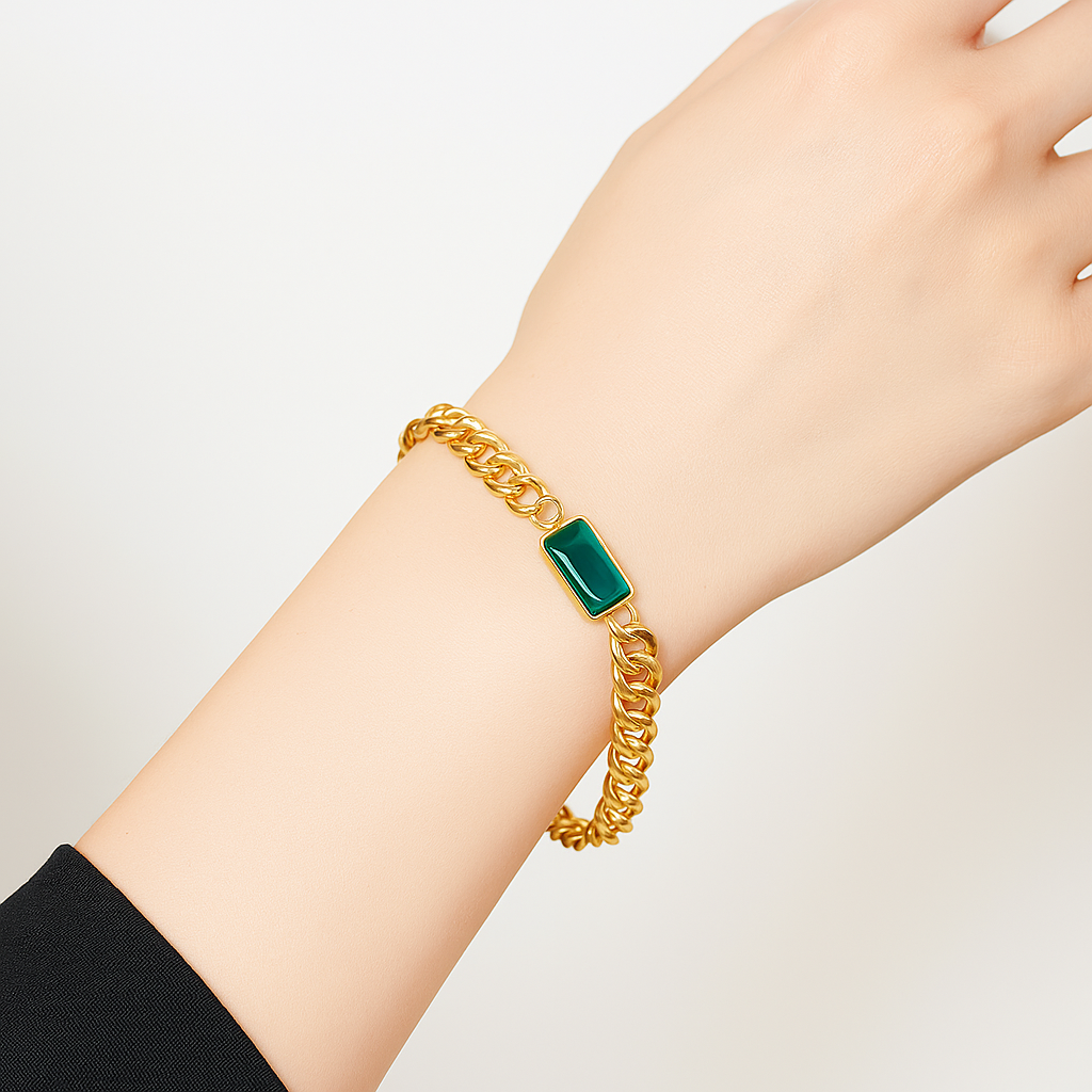 Greenish Baguette Hand Bracelet Openable