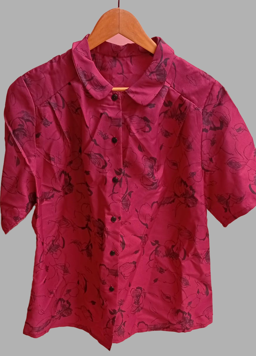Stylish Magenta Floral Print Short Sleeve Shirt for Women | Leftover Tops