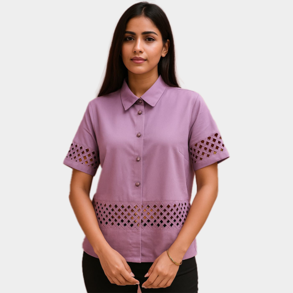 Elegant Lavender Short Shirt with Lace Design