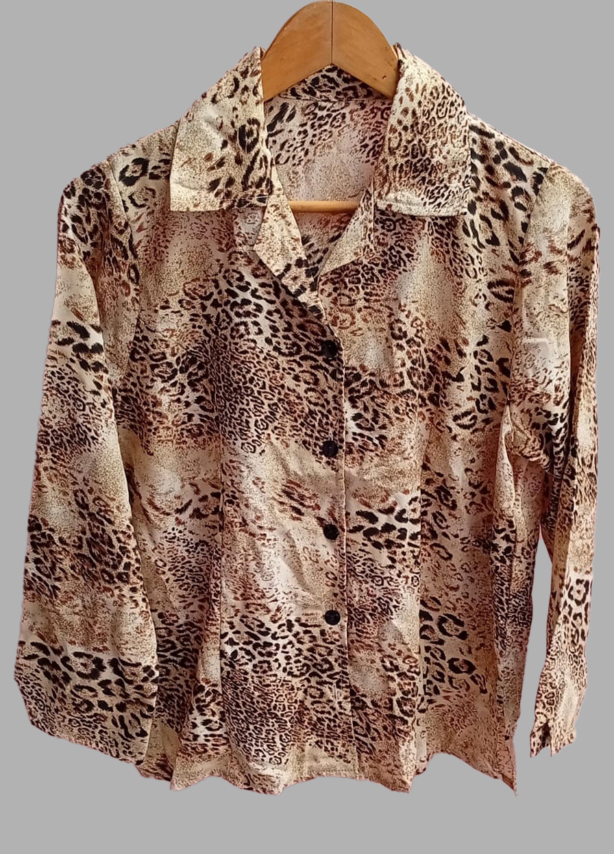 Ladies Leopard Print Shirt – Long Sleeve, Button Down
