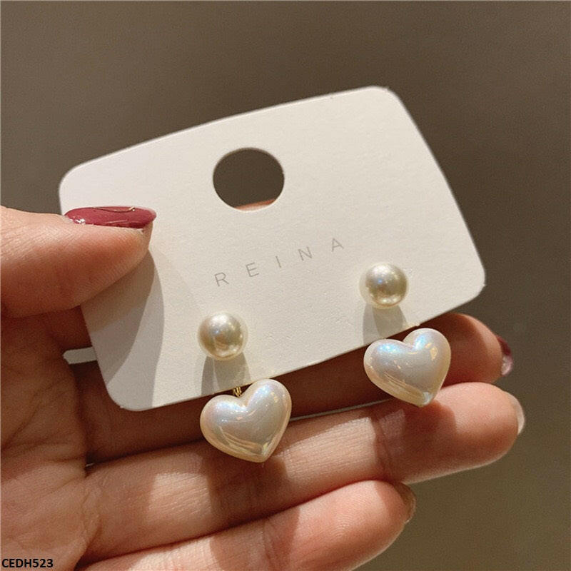 Pearl / Heart Drop Earrings