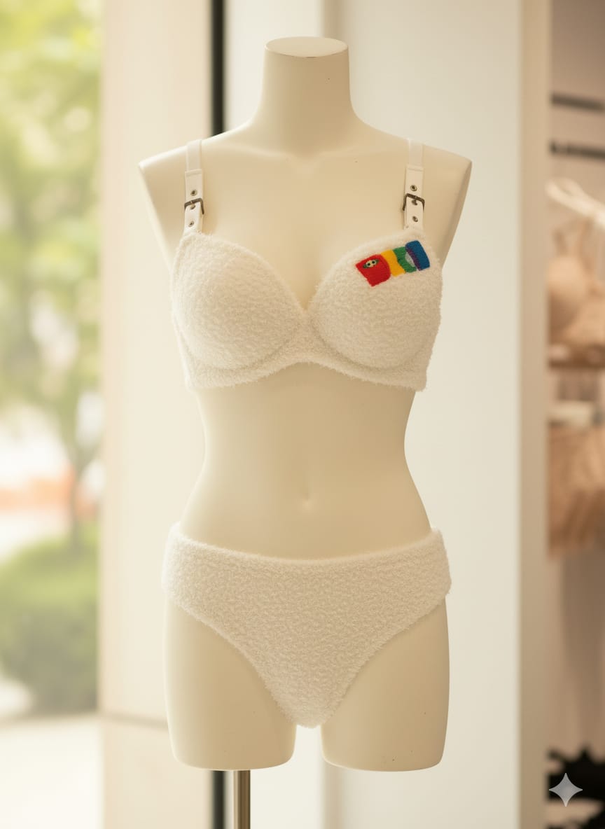 Super soft plush bra panty set