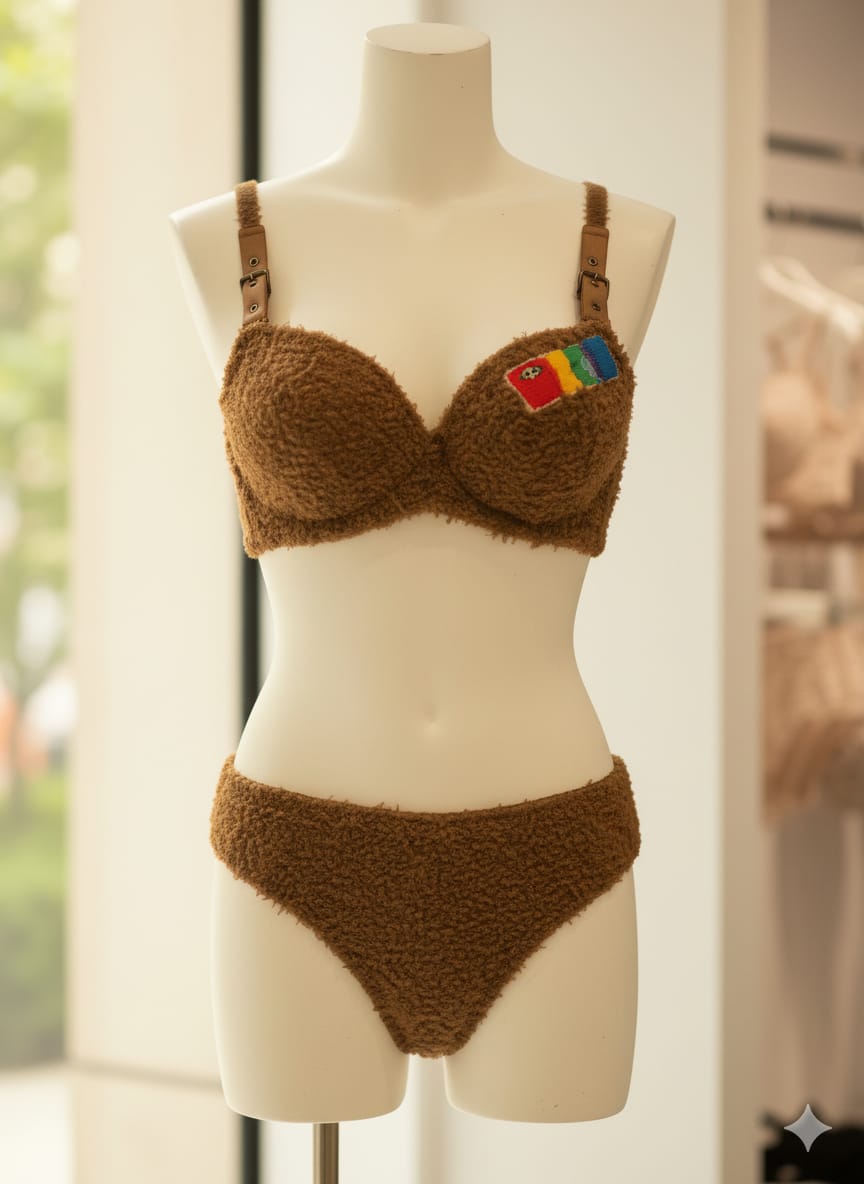 Super soft plush bra panty set