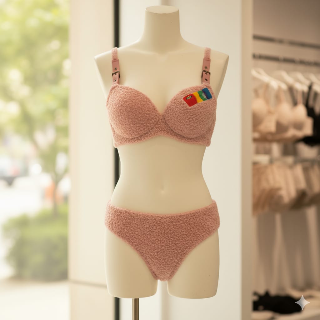 Super soft plush bra panty set