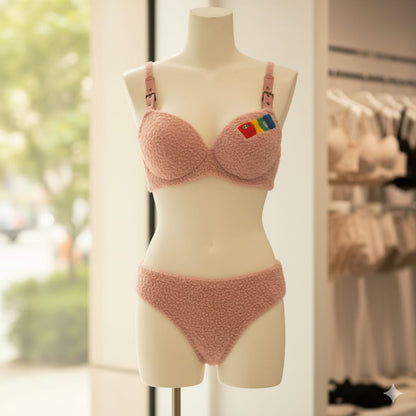 Super soft plush bra panty set