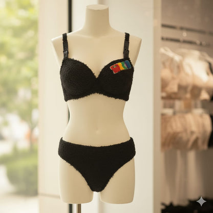 Super soft plush bra panty set