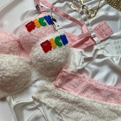 Super soft plush bra panty set