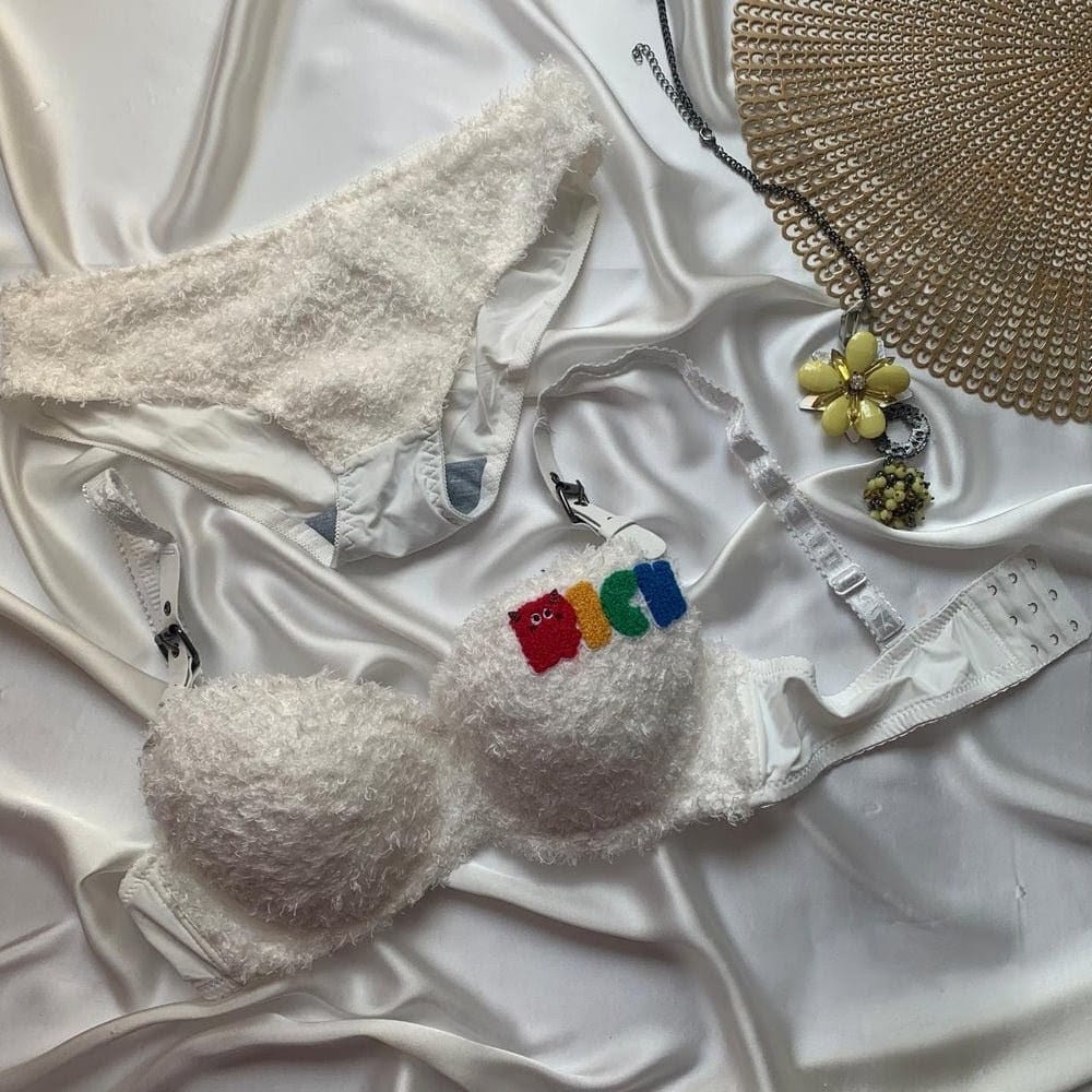 Super soft plush bra panty set