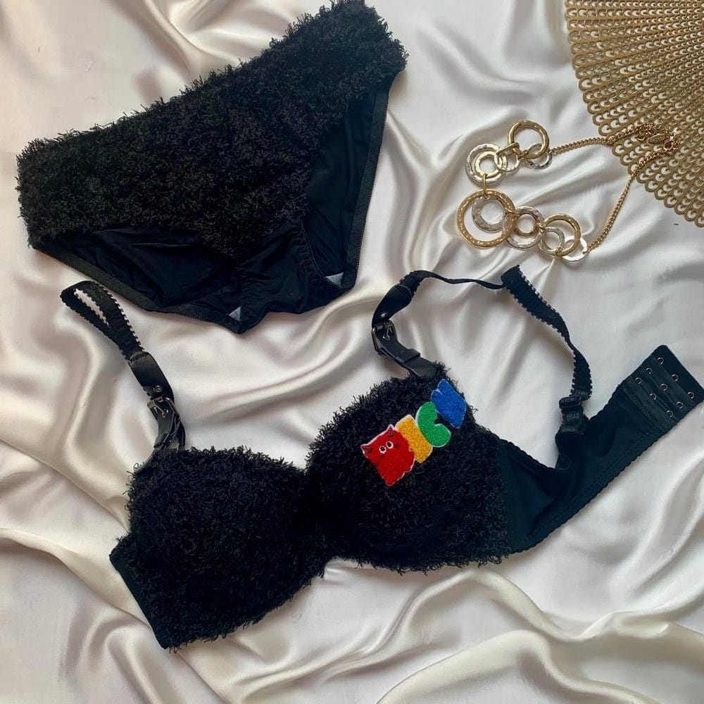 Super soft plush bra panty set