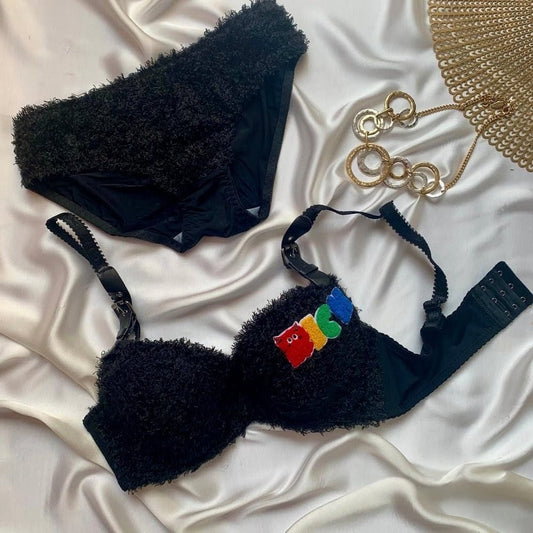 Super soft plush bra panty set