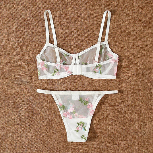 Flower Sexy Embroidery Bra Panty Set Mominass