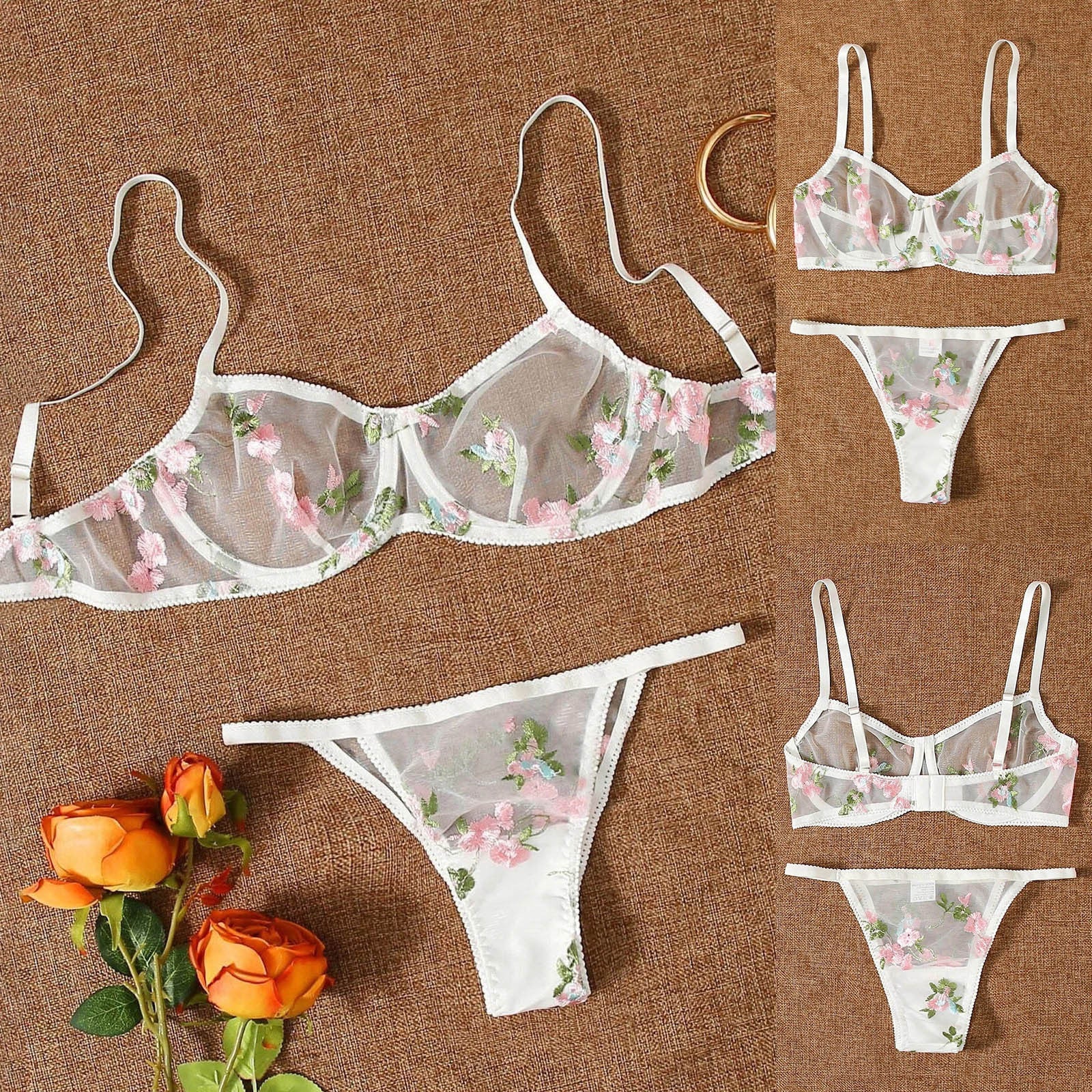 Flower Sexy Embroidery Bra Panty Set Mominass