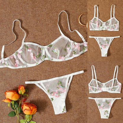 Flower Sexy Embroidery Bra Panty Set Mominass