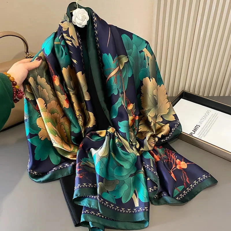 Women's Elegant Satin Printing Scarves Mominass