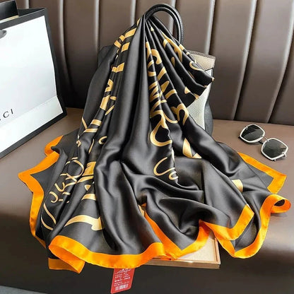 Women's Fashion Letter Plaid Satin Printing Silk Scarves My Store