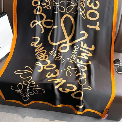 Women's Fashion Letter Plaid Satin Printing Silk Scarves My Store