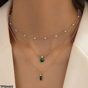 Baguette/Round Pendent With Link Chains - MOMINASS